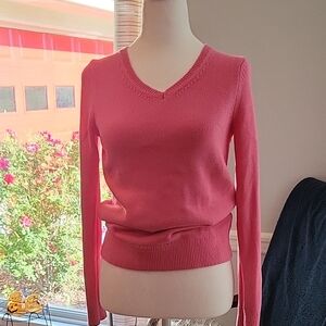 Vibrant Pink V-Neck Sweater with Slim Fit
